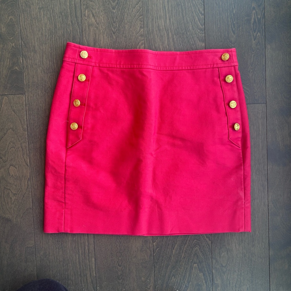 J. Crew Vibrant Coral Mini Skirt with Gold Buttons